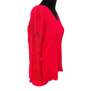 Joseph A Red Knit Top with Crochet Sleeves XL